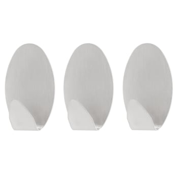 Knagg selvklebende oval stål 3 stk sølv