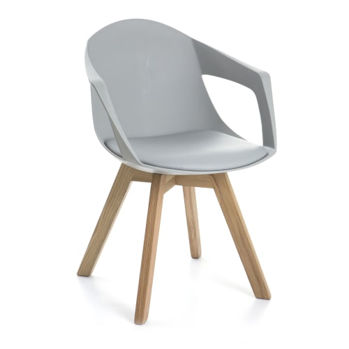 Stol grå PU-pute armlener eikebein