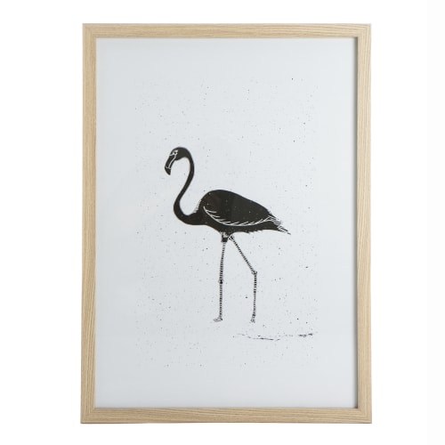 Bilde m/ramme i eik "look" sort flamingo 53x73 cm