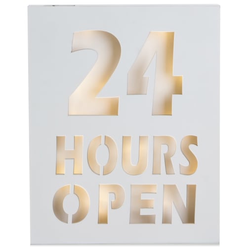 Bilde m/LED lys "24 hours open" H:30 cm