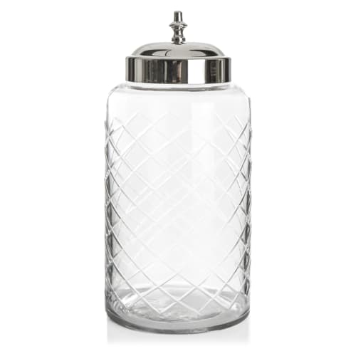 Glasskrukke m/slipning og sølvlokk H:27 cm