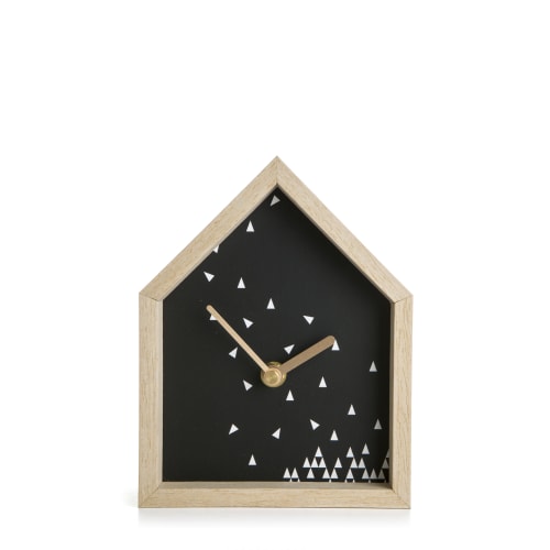 Klokke i hus hvit/sort H:18 cm