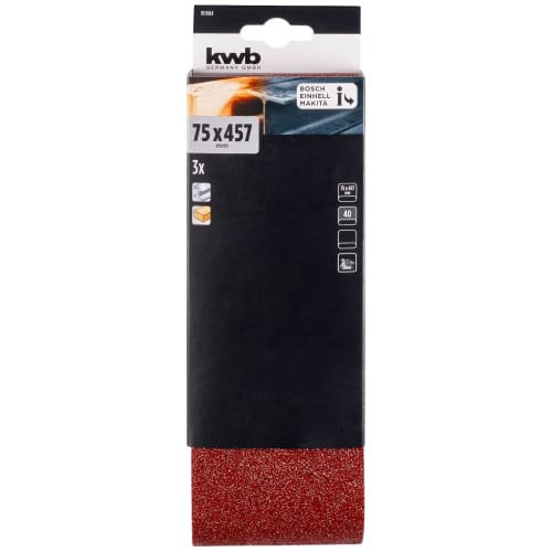 Slipebånd Til Båndsliper, 75×457 mm, Korn 40, 3 Stk., På Sb-Kort Kwb