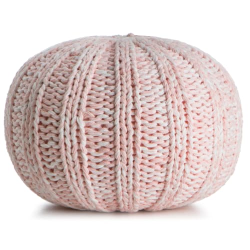Puff strikket "mini" rosa/hvit melert H:25 Ø:40 cm