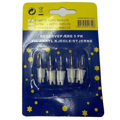 Reservepære 5pk til akryl kjegle/stjerne 20 lys
