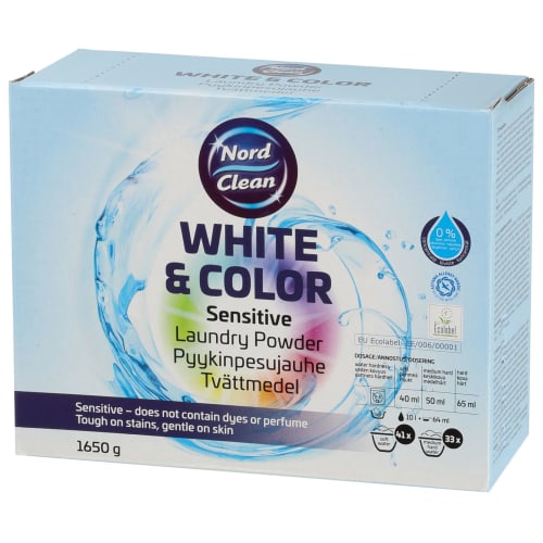 Tøyvask pulver sensitiv farget og hvit 1,65kg