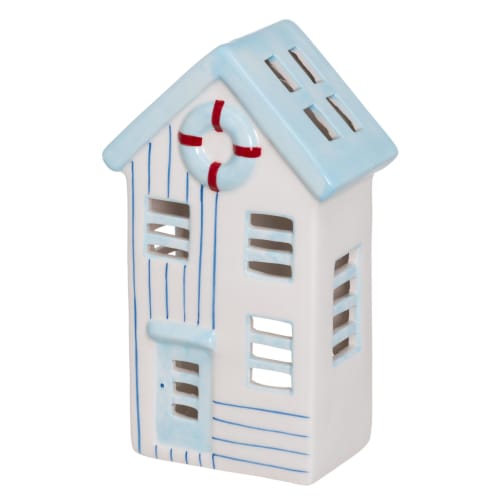 Dekorhus Strandhytte Blåstriper 20cm