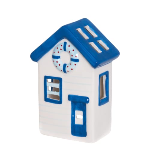 Dekorhus Strandhytte Blå/hvit 15cm