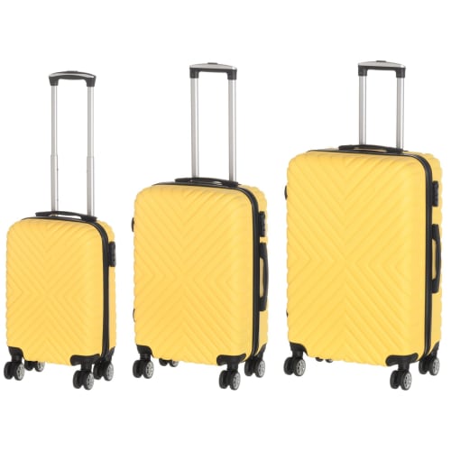 Trillekoffert Gul sett a 3 stk sort doble hjul