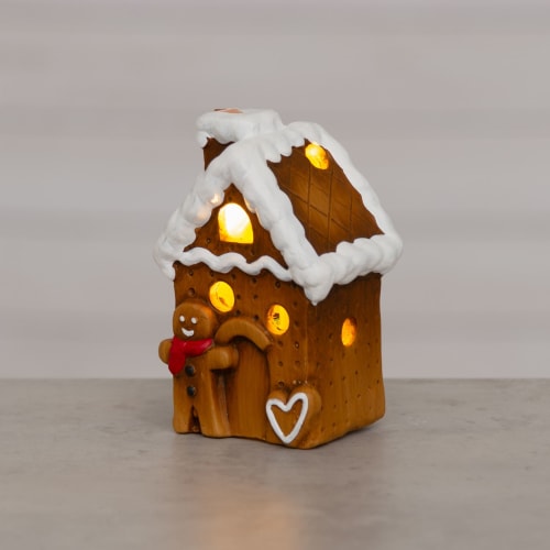 Dekorhus pepperkake med LED lys 13 cm