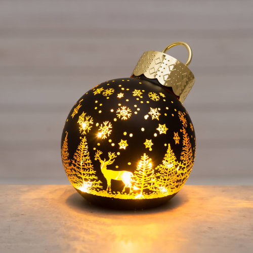 Julekule med LED lys 12 cm Vinterskog