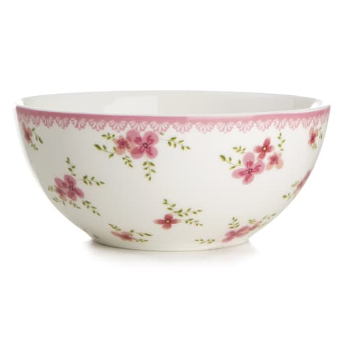 Skål Songvaar hvit m/rosa blomsterdekor