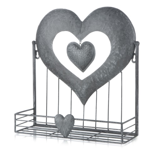 Hjerte hylle metall børstet grå