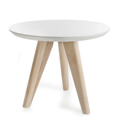 Bord hvit m/ben i ask Ø:50 cm