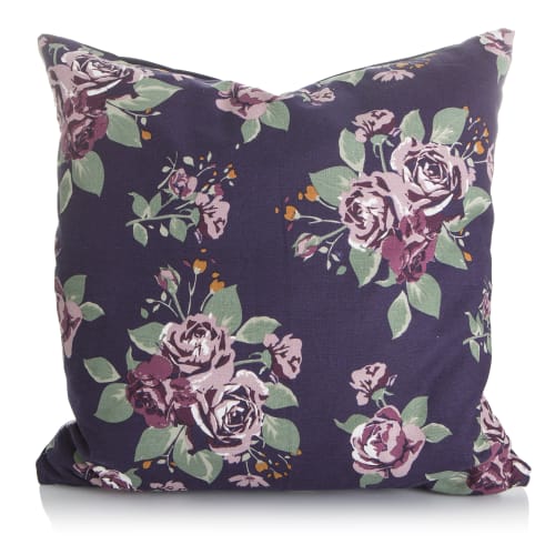 Putetrekk Vera mørk plomme m/roseprint 45x45 cm