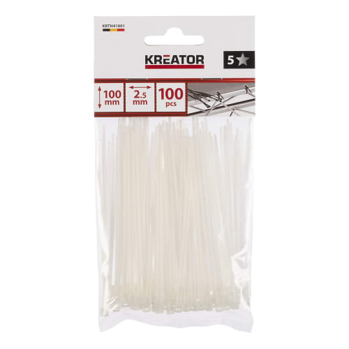 Kabelstrips hvite 100 pk 2.5 x 100 mm Ny