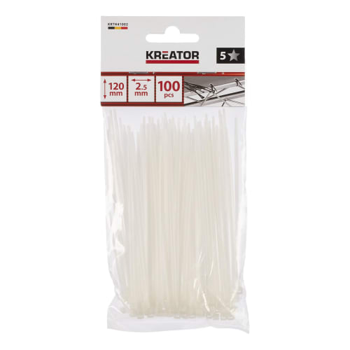 Kabelstrips hvite 100 pk 2,5 x 120 mm Ny