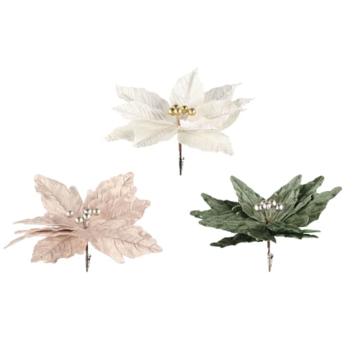 Dekorblomst Julestjerne med klips assortert