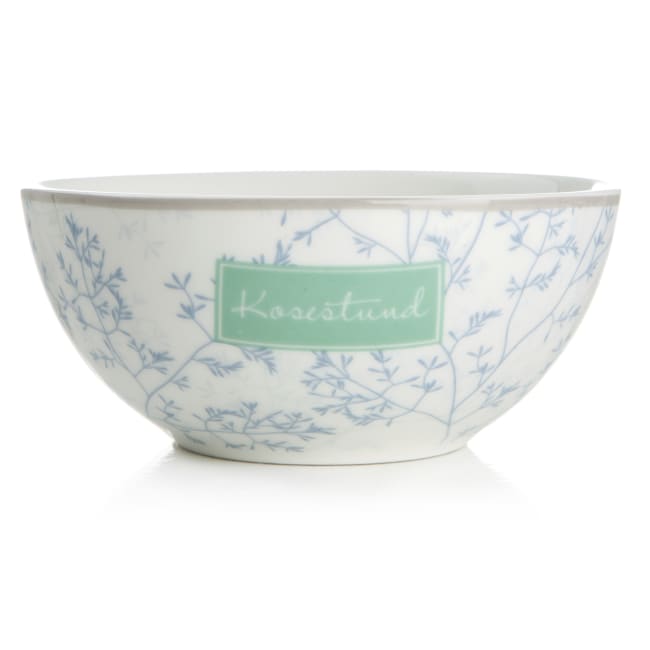 Skål Songvaar hvit m/lys blått mønster "Kosestund"
