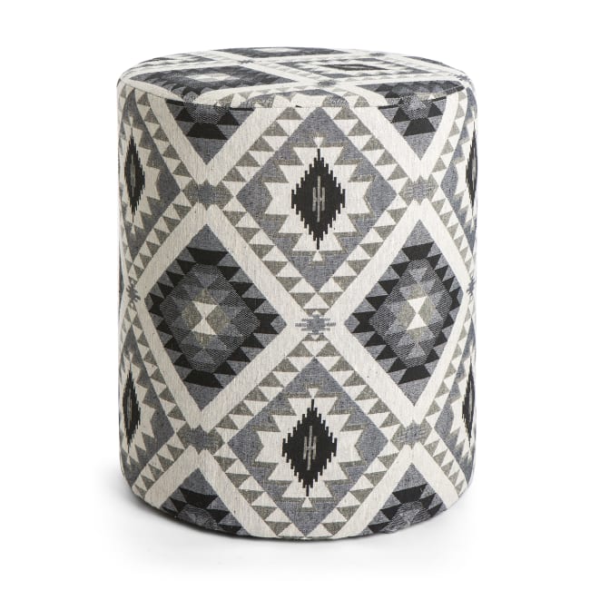 Puff Sigurd m/kelimmønster sort ø:40 h45 cm