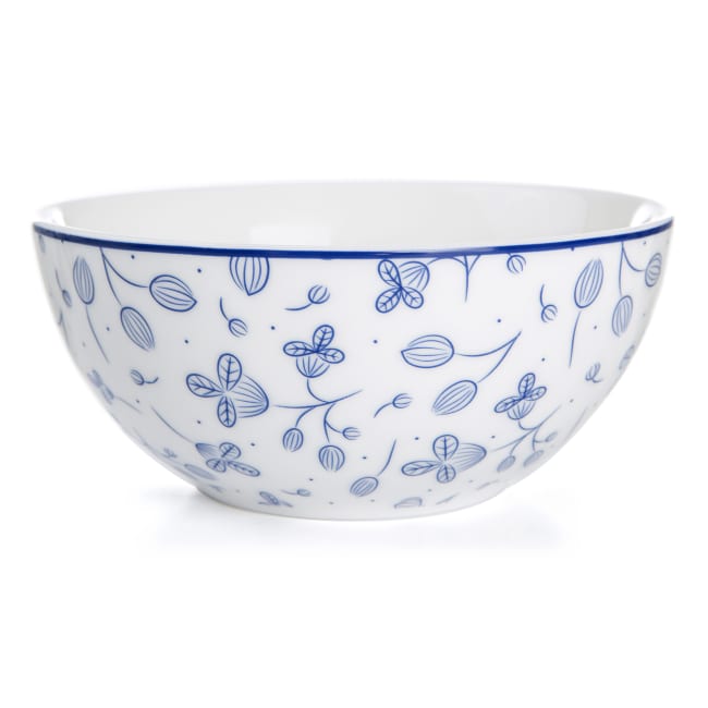 Skål Songvaar hvit med mørk blå blomsterranke