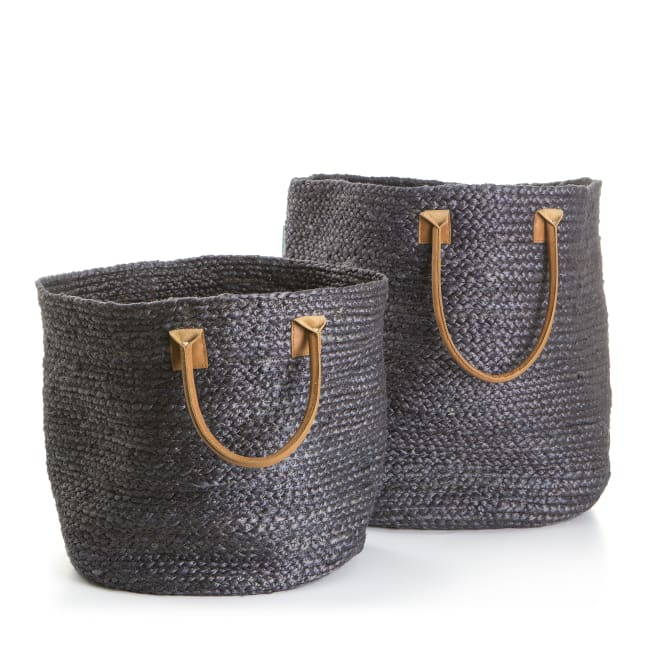 Oppbevaringskurv Lodge sett a 2 m/skinnhank mørk grå