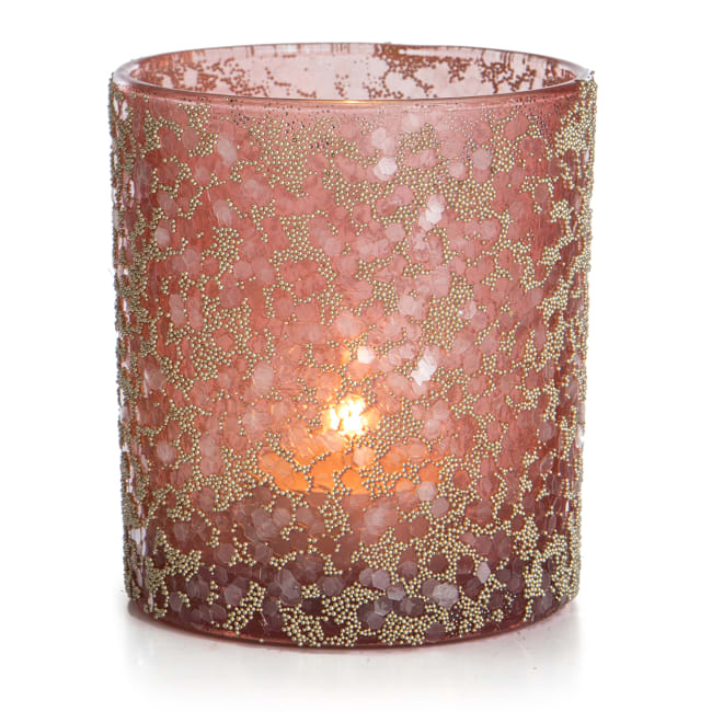 Telysglass Gloria m/glitter rosa 9 cm