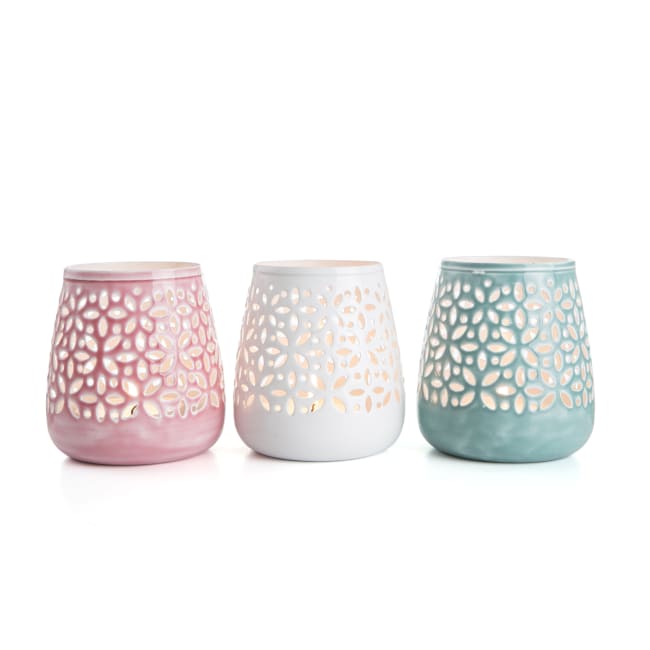 Lysglass i metall 3 ass mint/rosa/hvit H:10