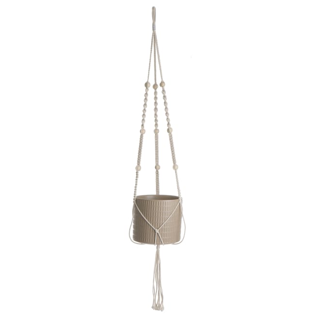 Potte beige m/oppheng i makrame H:16,5 cm