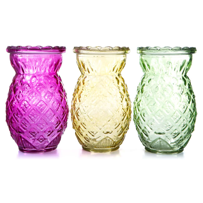 Vase glass ass 3 farger gul/grønn/rosa H:15