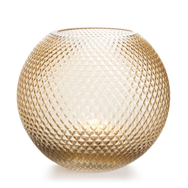 Vase rund glass lys brun m/diamantmønster H:18 cm