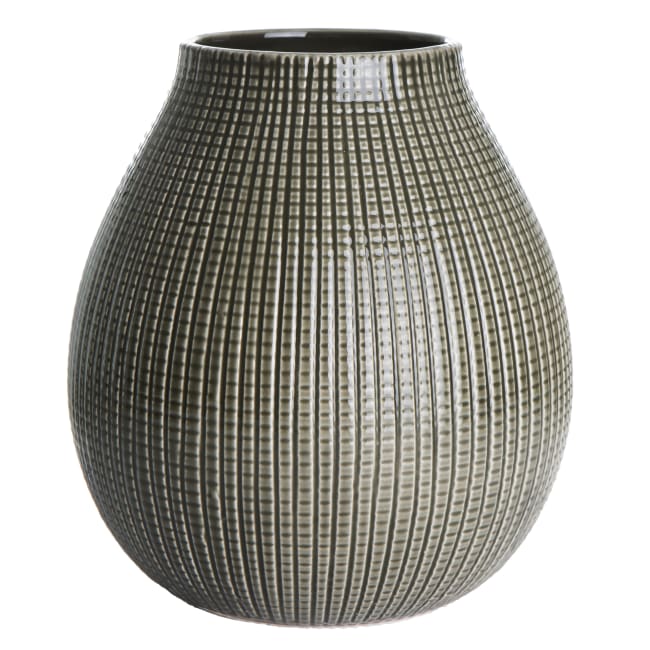 Vase porselen rutemønstret mørk grønn H:19 cm