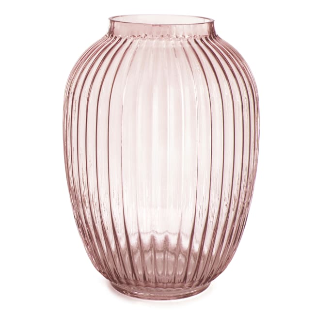 Vase glass m/riller rosa H:25 cm