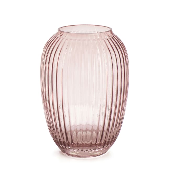 Vase glass m/riller rosa H:20 cm