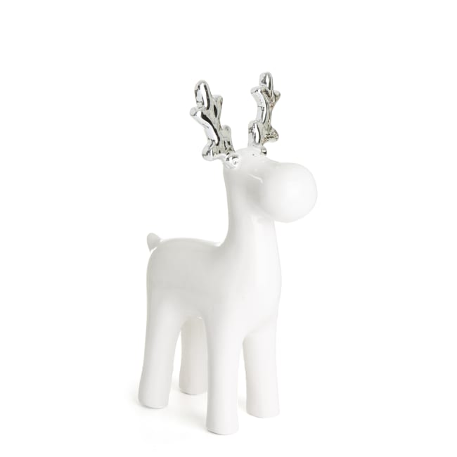 Reinsdyr i porselen m/gevir i sølv H:19,8 cm