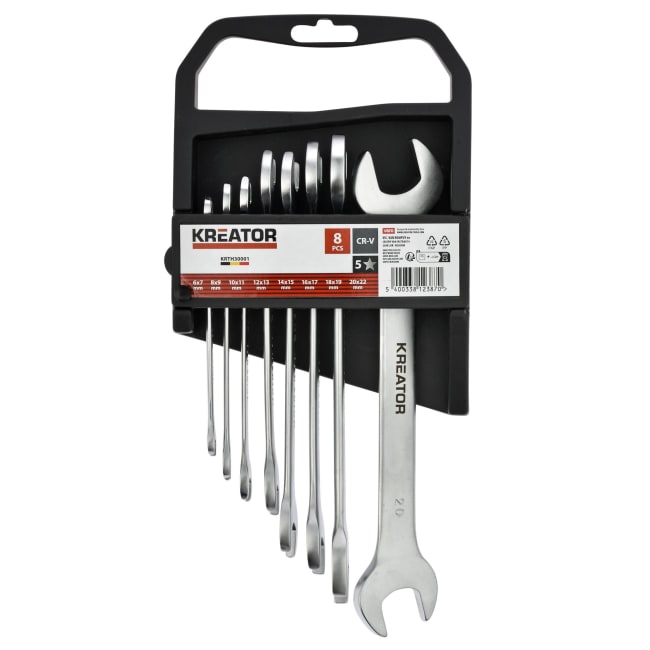 Fastnøkkel sett 8 pk dbl.åpen 6-22mm 8pcs Ny