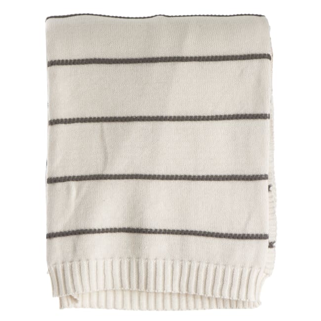 Pledd Tom offwhite m/grå striper striper 125x160 cm