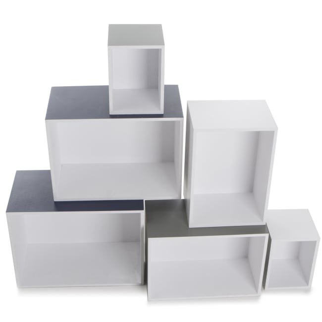 Hyllesett 6 deler hvit/grå/sort