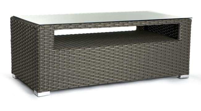 Bord i plastrotting, grå m/glassplate