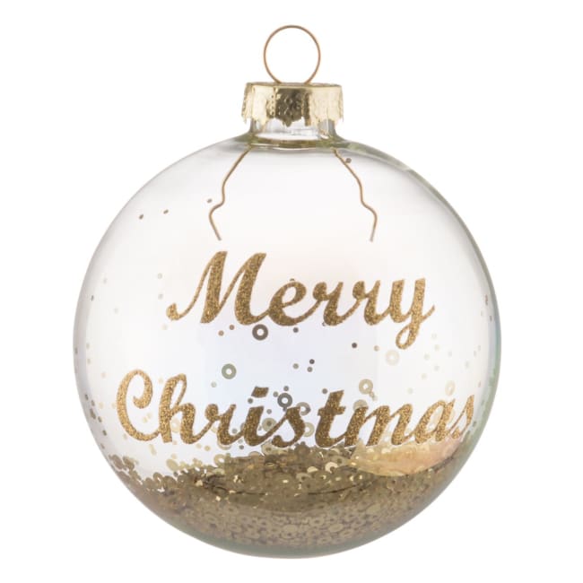 Julekule med tekst og glitter 3-pk 8cm