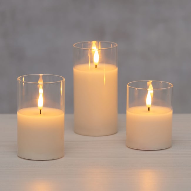 Lys LED flamme 3D i lysglass 3 pk