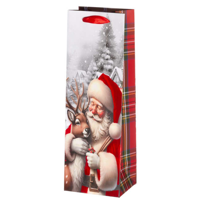 Gavepose Julenissen og reinsdyr 12x36x10 cm