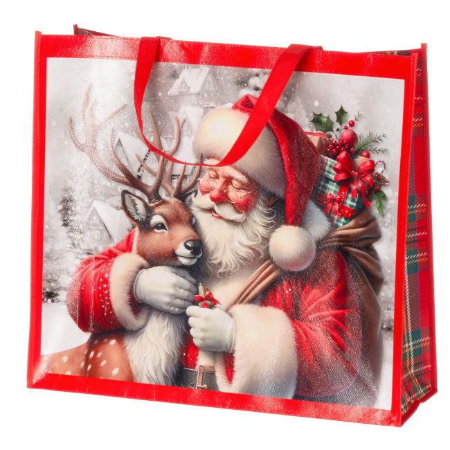 Gavepose Julenissen og reinsdyr 45x50x16,5 cm
