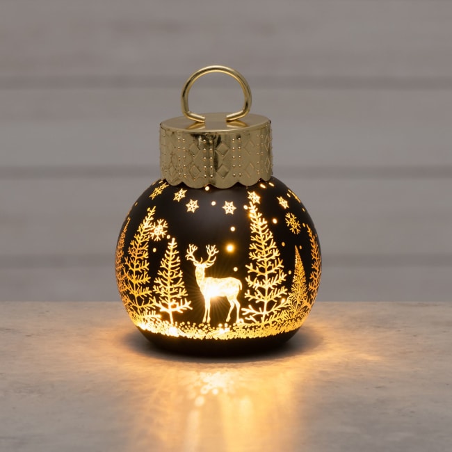 Julekule med LED lys 10 cm Vinterskog