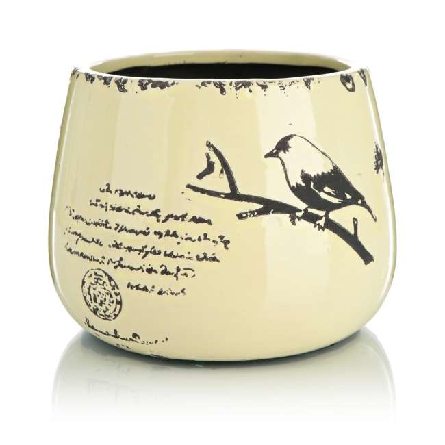 Potte m/dekor gul H:15 Ø:19 cm