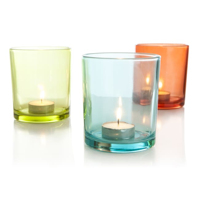 Telysglass 3ass grønn/orange H:10 cm