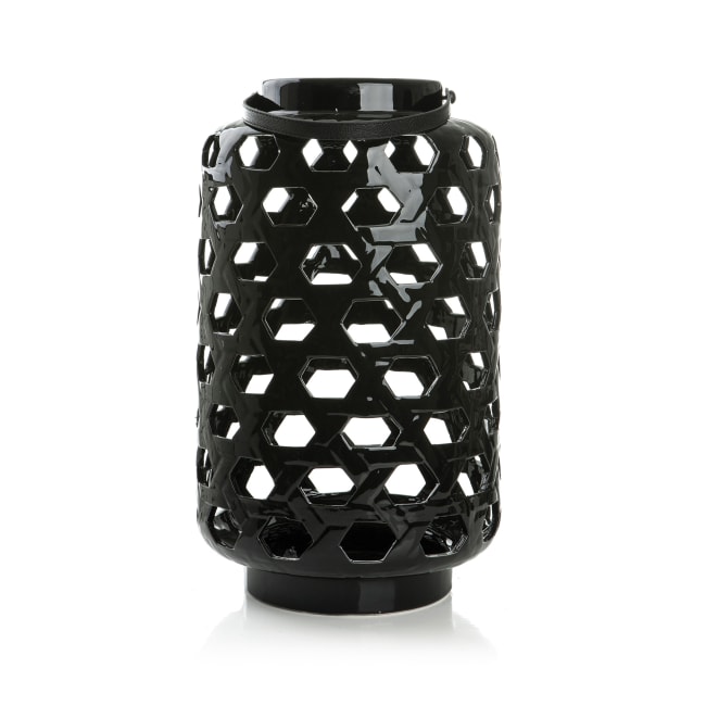 Lykt m/hank sort keramikk H:45/57 Ø:27 cm