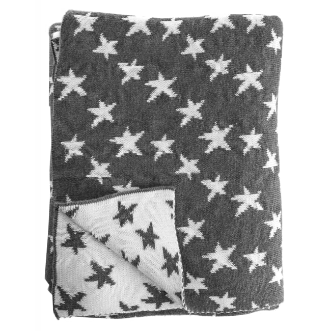 Pledd strikket grå m/hvite lurex stjerner 130x170 cm