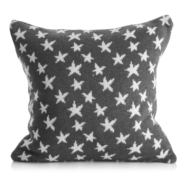 Pute strikket grå m/hvite lurex stjerner 45x45 cm