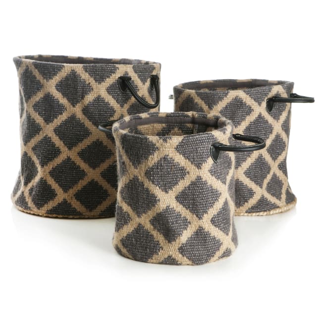 Oppbevaringskurv s/3 natur m/grått mønster i jute